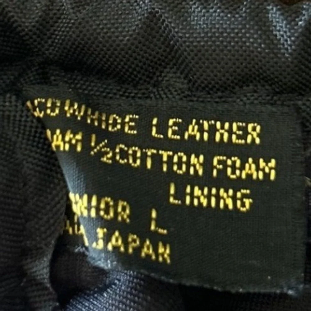 Vintage Ski Mittens Jr Large Black Genuine Cowhide Leather Neon Stripe Japan